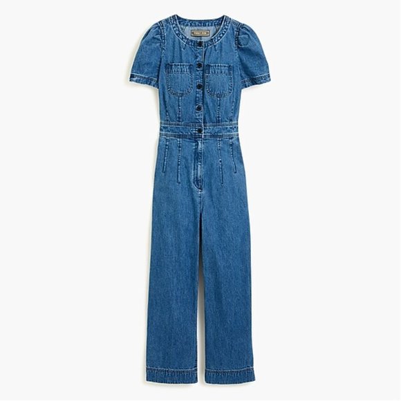 Patch-pocket utility jumpsuit in indigo denim - Picture 1 of 5